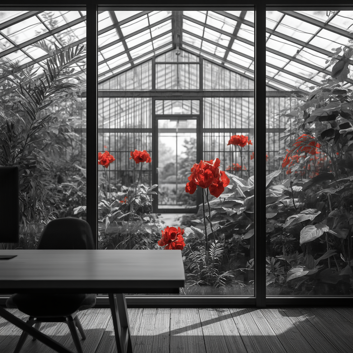 Kas met bloeiende rode bloemen